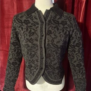 Casual Corner Women's Blue and Black Floral Cardigan